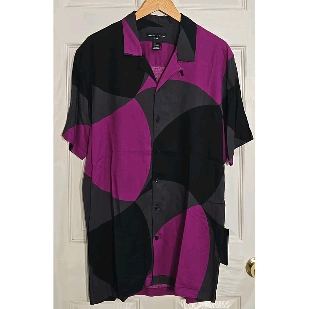 Shaquille O'Neal Shirt LARGE TALL Lightweight Purple Button Down Short Sleeve